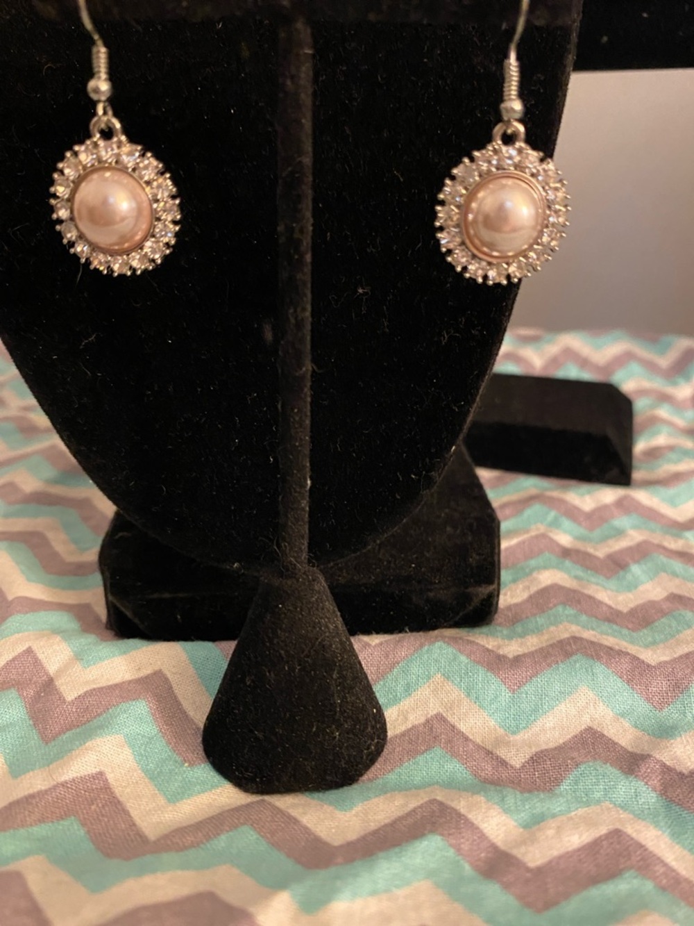 David's Bridal Pearl and Rhinestone Drop Earrings - Ivory and Silver